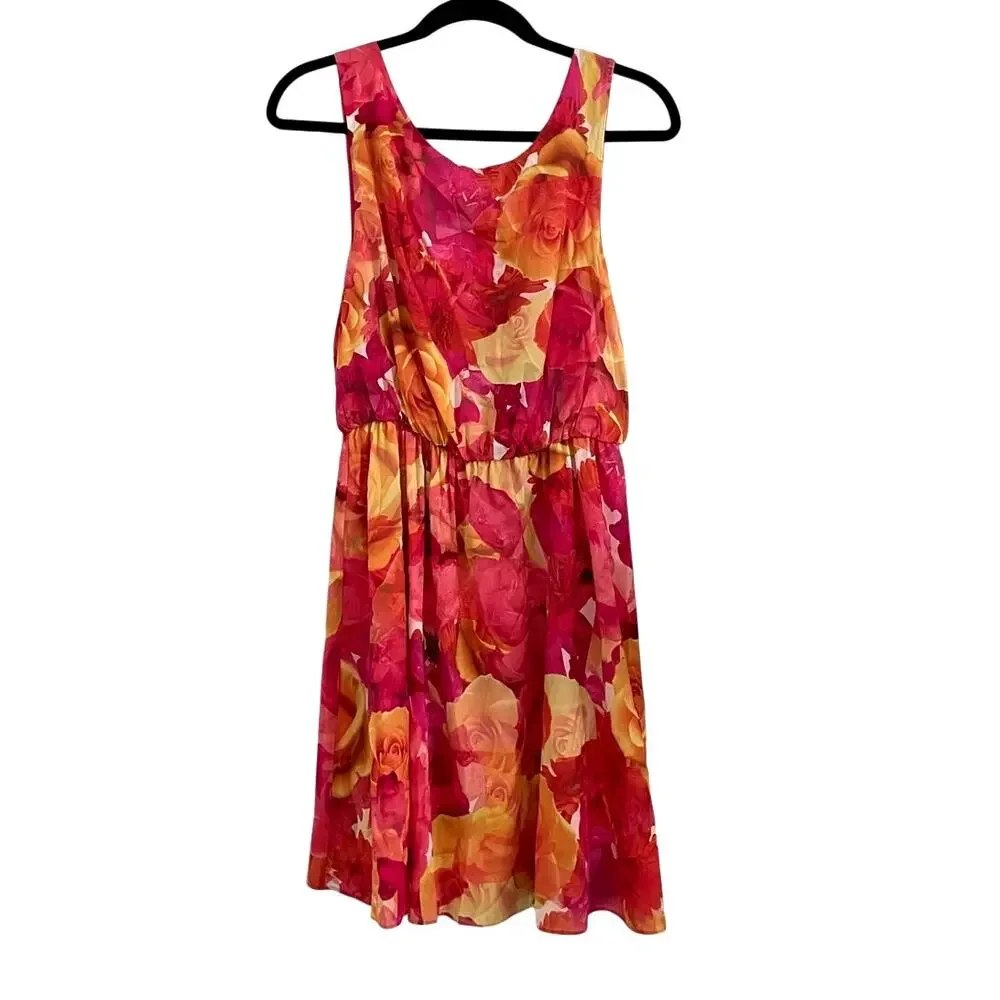 Alice + Olivia Floral Sleeveless Mini Dress Pink Orange Rose Romantic Cottage-M